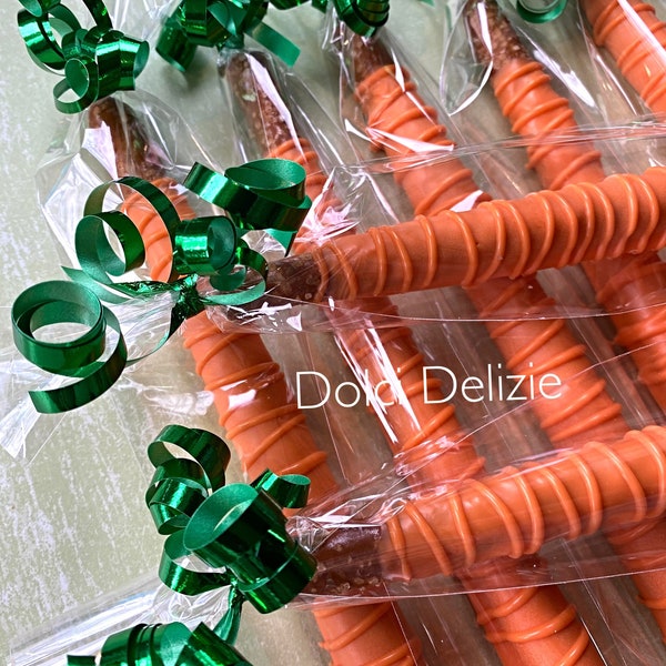 Easter Carrot Chocolate Pretzels, Rabbit Garden Treats, Orange Chocolate Pretzels,  Bunny Pretzels, Spring Shower