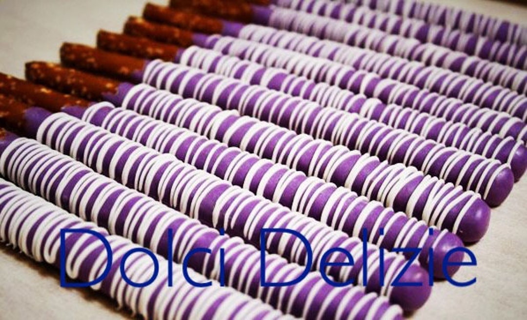 Purple Chocolate Covered Dipped Pretzels, Purple Caramel Pretzels
