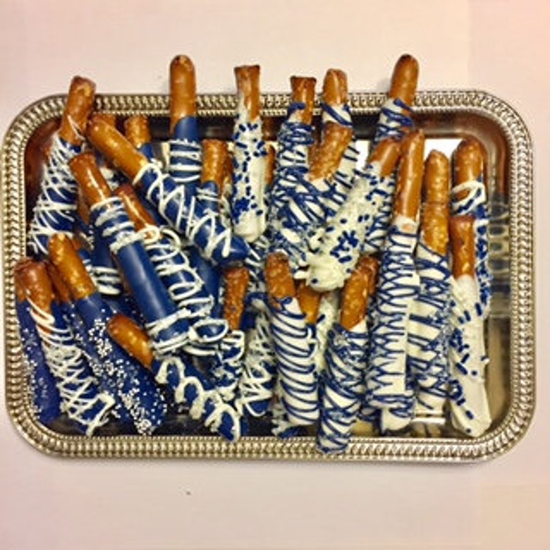Blue White Silver Pretzels Chocolate Covered Dipped Half Etsy