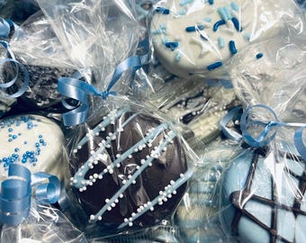 Blue Chocolate Covered  Oreo Cookies, Baby Shower Favors, Baptism Favors, Boys Christening Favors, Blue Cookies (dozen)