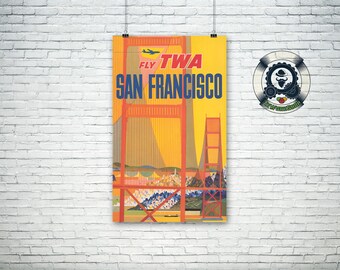 Poster of travel-Vintage Travel Poster-Fly TWA SAN FRANSISCO-1957-Retro Illustration-Art Print