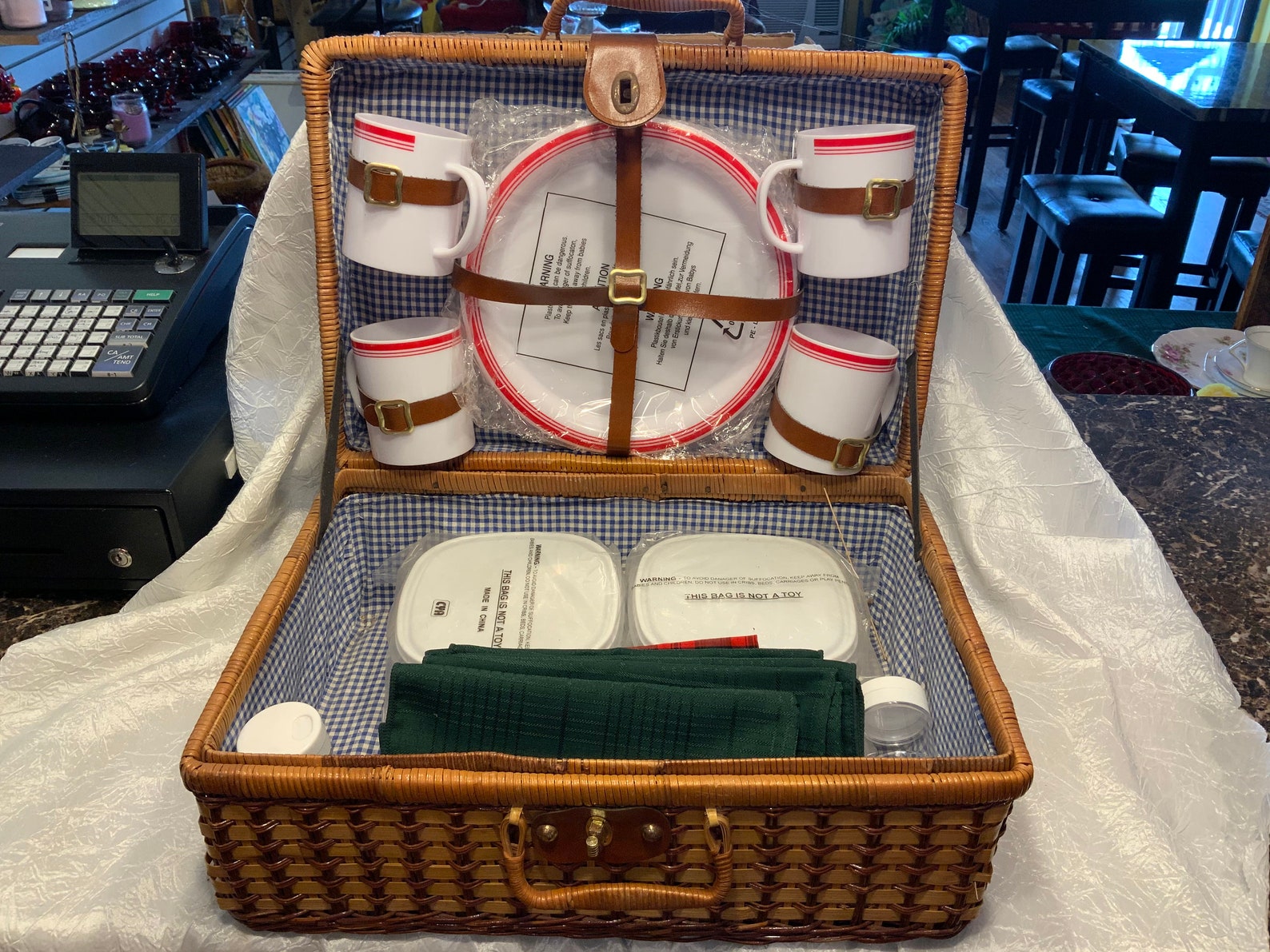 Vintage Picnic Basket all Items Included Cups Plates Etsy