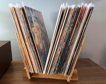Mid-Century Style Vinyl Record Caddy | Solid Wood LP Stand