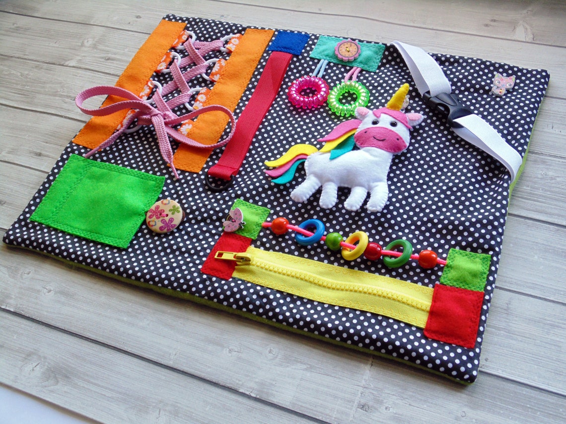 Unicorn fidget blanket for baby girl Sensory blanket Activity Etsy