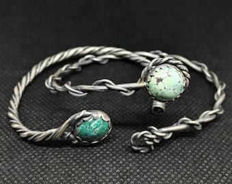 Antique silver arm/ upper arm cuff with turquoise and dainty botanical details, perfect for a romantic, boho look