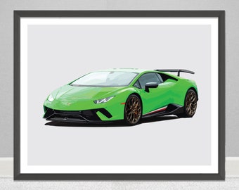 Lamborghini Huracan Performante Car Art Poster Print