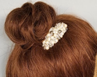 Swarovski Crystal Hair Clip | Beaded Cluster Barrette | Bridal Hair Adornment | Pearl Hair Accessory