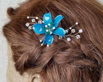 Pin per capelli floreali blu Amare i capelli di perline Accessorio per capelli di fiori di smalto Perno per capelli da sposa
