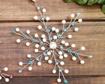 Snowflake Ornament | Beaded Tree Decoration | Wire Wall Hanging | Holiday Ornament | Pearl Ornament | Holiday Decor | Keepsake Ornament