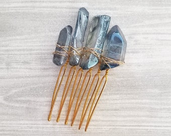 Blue Quartz Hair Comb | Crystal Headpiece | Gemstone Hair Accessory | Quartz Hair Jewelry | Bridal Hair Adornment