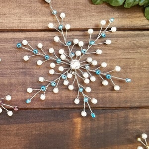 Snowflake Ornament | Beaded Tree Decoration | Wire Wall Hanging | Holiday Ornament | Pearl Ornament | Holiday Decor | Keepsake Ornament