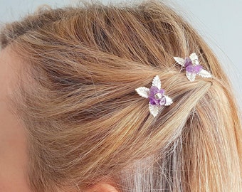 Bridal Hair Pins (Set of 2) | Amethyst Crystal Hair Accessory | Wedding Hair Pins | Bridal Hair Jewelry