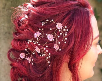 Floral Headpiece | Cherry Blossom Hair Vine | Bridal Hair Accessory | Pearl Hair Adornment | Bridal Headpiece