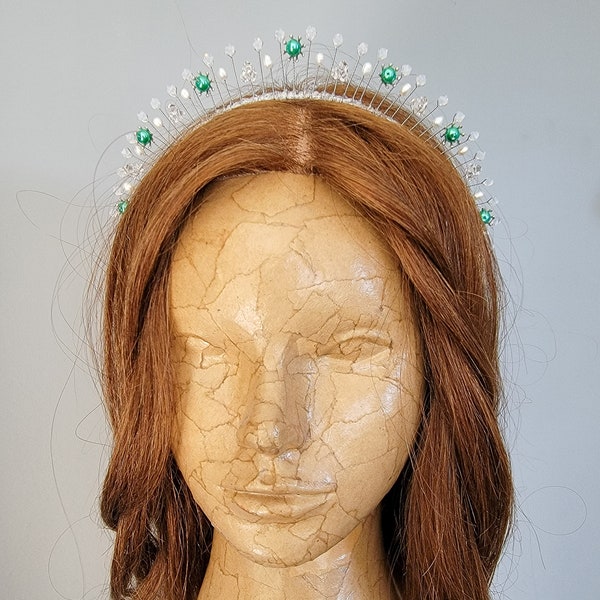 Silver/Turquoise Starburst Headband | Bridal Tiara | Beaded Hair Adornment | Swarovski Crystal/Pearl Headpiece