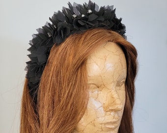 Black Leaf Headpiece | Bridal Tiara | Hematite Stone Headband | Bridal Hair Adornment
