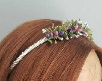 Rainbow Headband | Pink/Purple Headband | Beaded Bridal Hair Accessory | Silver/Gold | Bridal Hairband