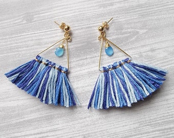 Chalcedony Fringe Earrings | Tassel Dangles | 14K Gold Filled Jewelry | Fringe Tassel Dangle Earrings | Semi Precious Stone Jewelry