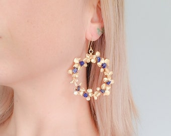 Floral Hoop Earrings | Dangle Earrings | Orchid Hoops | 14K Gold Filled | Sterling Silver | Gemstone Earrings