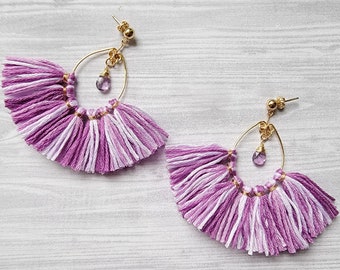 Amethyst Fringe Earrings | Purple Tassel Dangles | 14K Gold Filled Earrings | Semi Precious Stone Jewelry