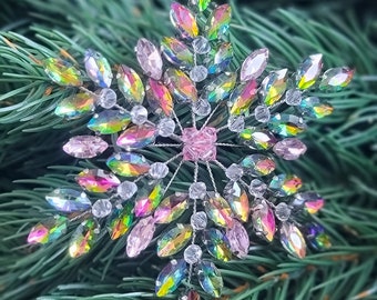 Snowflake Ornament | Beaded Ornament | Wall Hanging | Tree Ornament | Holiday Decor | Swarovski Crystal Ornament | Keepsake Ornaments