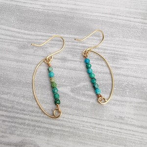 Turquoise Gemstone Earrings | Semi-Circle Earrings | 14K Gold Filled Dangles | Semi-Precious Stone Jewelry