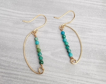 Turquoise Gemstone Earrings | Semi-Circle Earrings | 14K Gold Filled Dangles | Semi-Precious Stone Jewelry