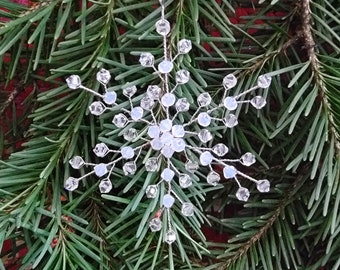 Snowflake Ornament | Beaded Ornament | Tree Decoration | Wall Hanging | Holiday Decor | Swarovski Crystal Ornaments | Keepsake Ornament