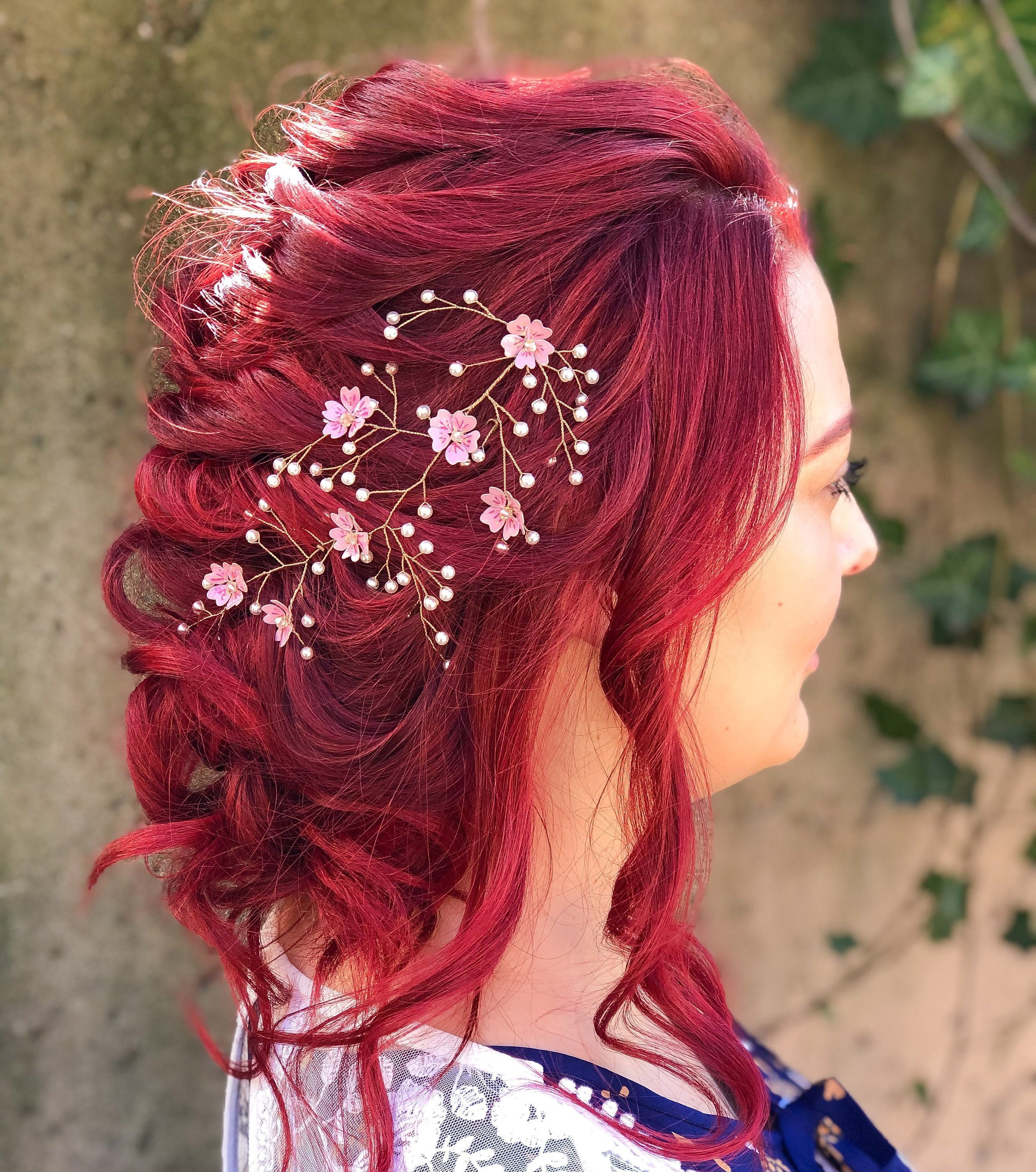 Floral Headpiece | Cherry Blossom Hair Vine | Bridal Hair Accessory | Pearl Hair Adornment | Bridal Headpiece