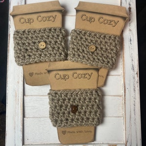 Set of 3 Cup Cozies (cozy) with button - light brown
