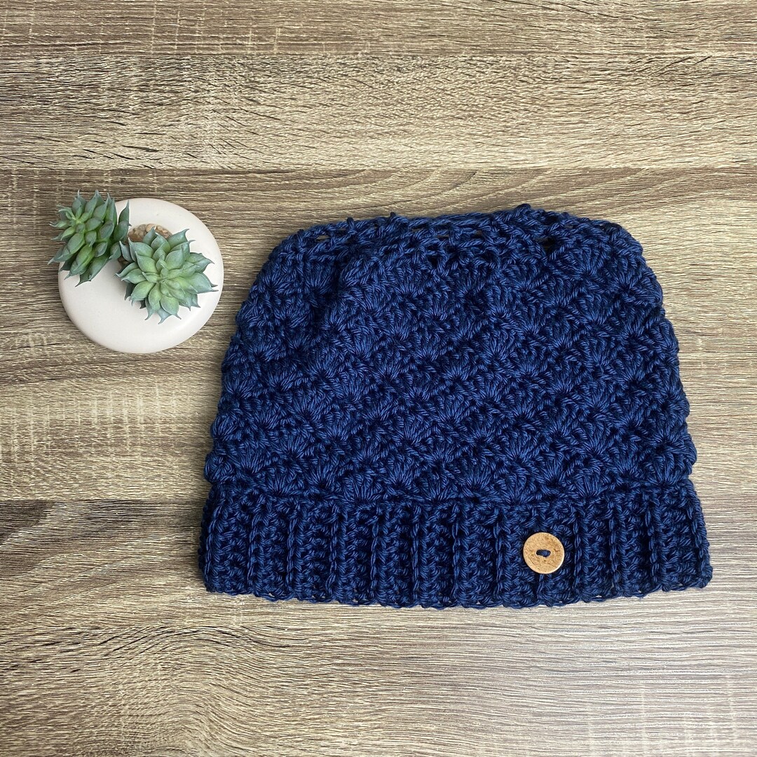 Navy Blue Hat Messy Bun Hat Ladies Winter Hat Women's Etsy