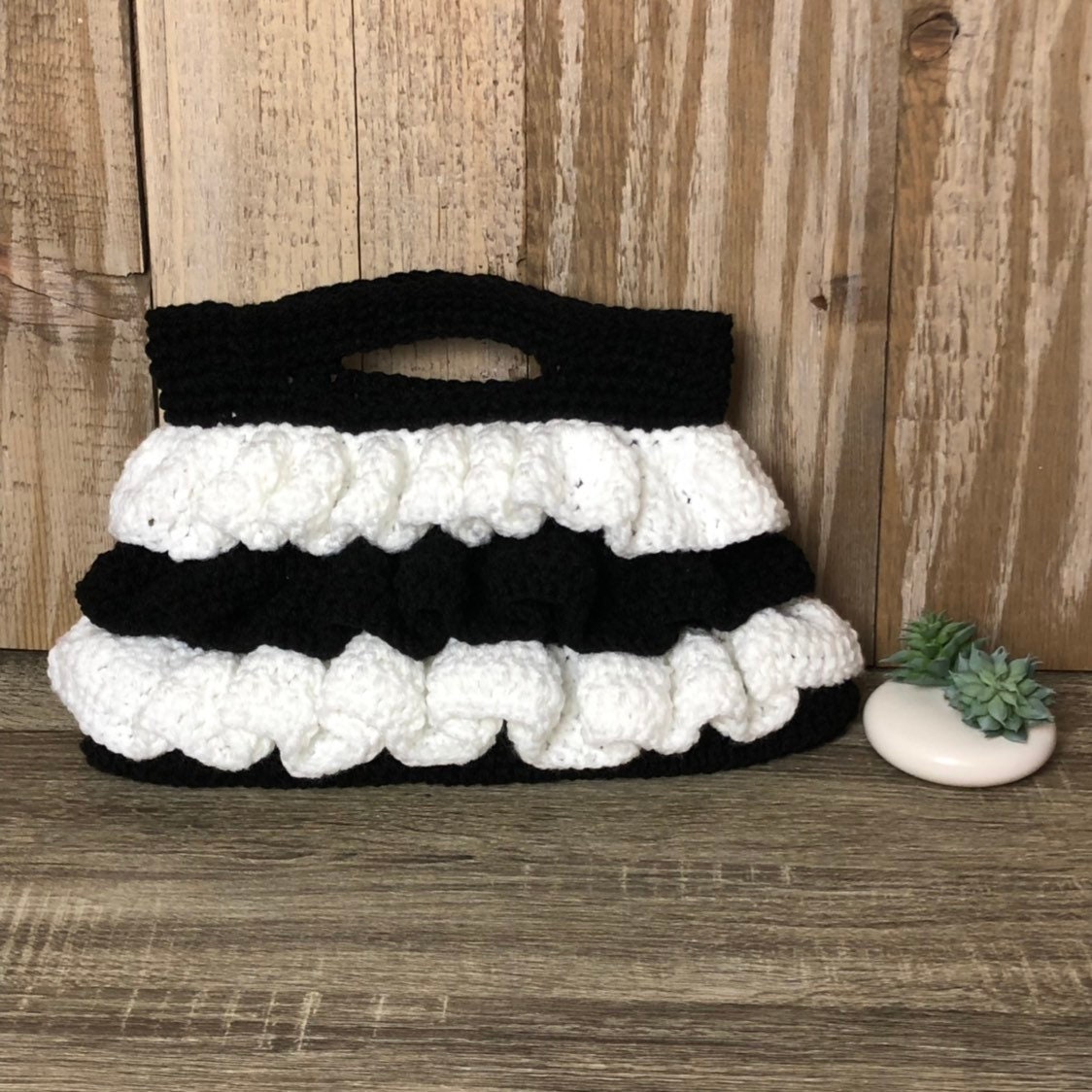 Crochet Ruffle Purse With Flower Black White - Etsy Canada