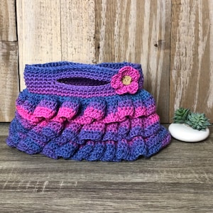 Crochet Ruffle Purse avec fleur - bleu rose violet