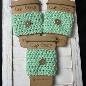 Set of 3 Cup Cozies (cozy) with button - mint