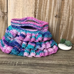 Crochet Ruffle Purse avec fleur - sarcelle rose bleu
