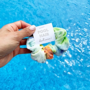 Pool Hair Don't Care Scrunchies, Tie Dye Scrunchies, Bridal Party Favor, Bachelorette Party Favor, Hair Tie Favor