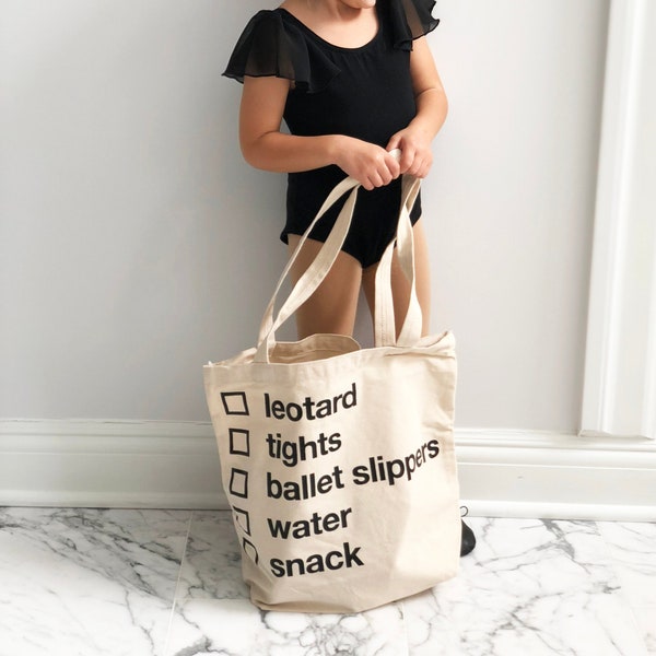 Dance Checklist Tote Bag, Ballet Bag, Dance Bag for Girls, Dance Class Tote, Girls Dance Bag