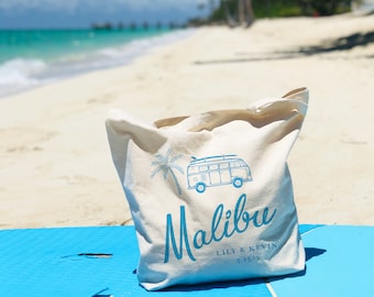 Wedding Welcome Bags / Wedding Welcome Bag / Personalized Tote Bag / Custom Tote Bag / Malibu Wedding / Beach Van Tote Bag