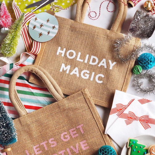 Holiday Magic Holiday Gift Bag Burlap Gift Bags Reusable Etsy