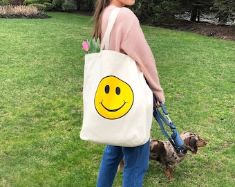 Smile Tote Bag / Reusable Bag / Shopping Bag / Canvas Tote Bag / Eco Friendly Bag / Market Bag / Beach Bag