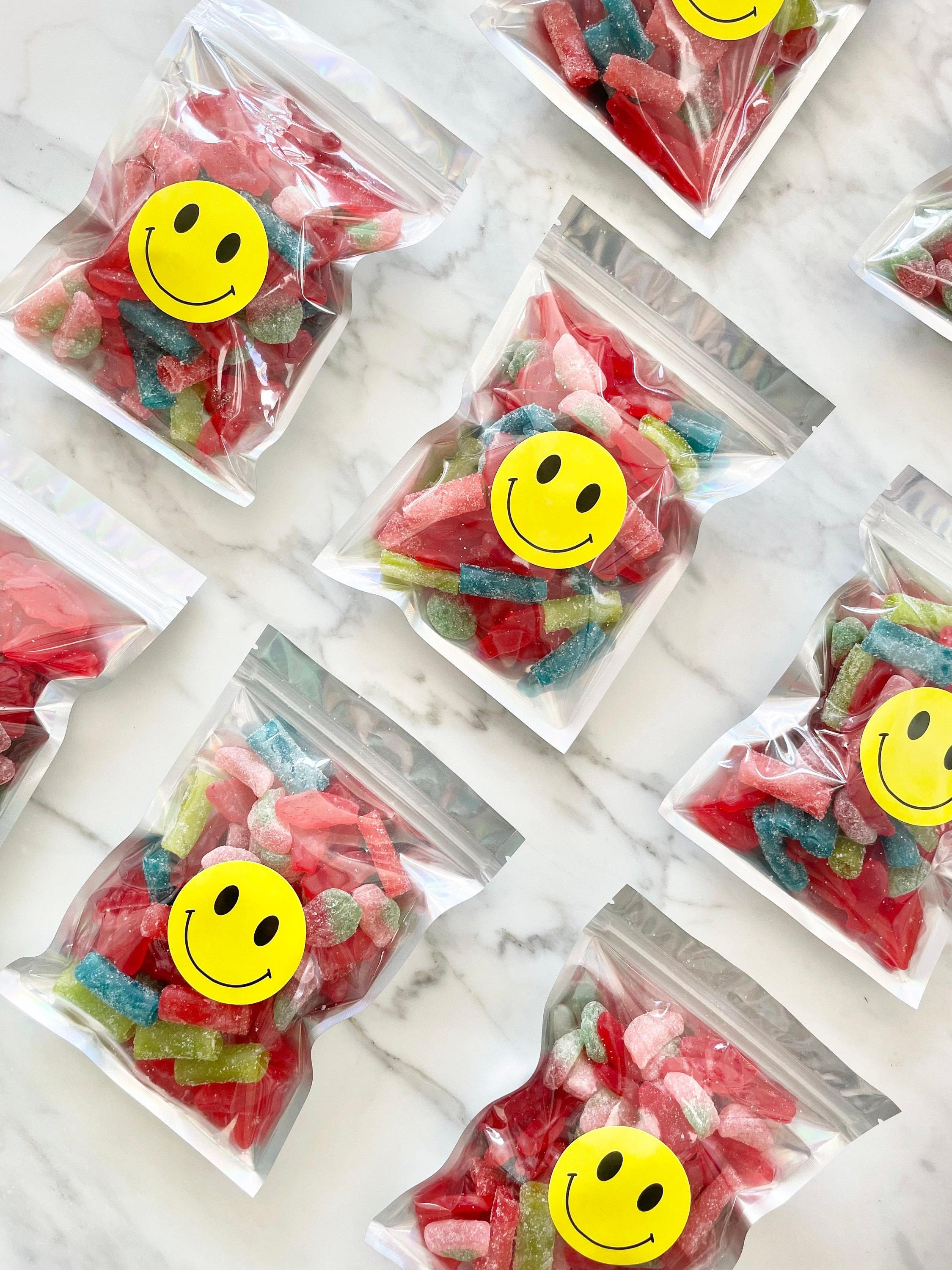Smiley Face Treat Party Loot Bags 8 ct Red Yellow Metallic