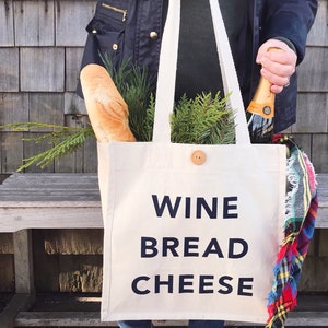 Wine Bread Cheese Tote Bag / Reusable Bag / Shopping Bag / Shopper / Eco Friendly / Market Tote / Hostess Gift image 3