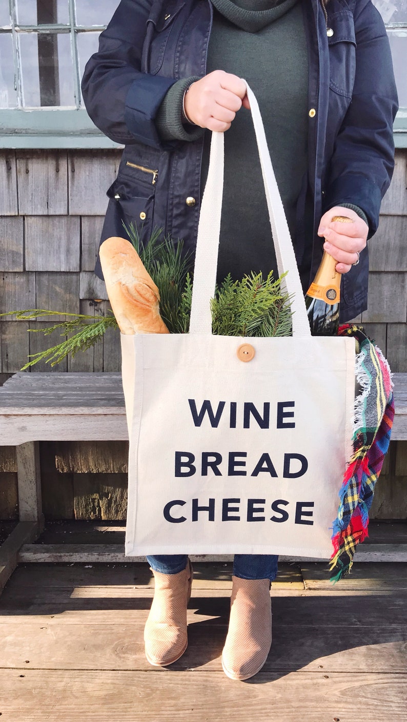 Wine Bread Cheese Tote Bag / Reusable Bag / Shopping Bag / Shopper / Eco Friendly / Market Tote / Hostess Gift image 3
