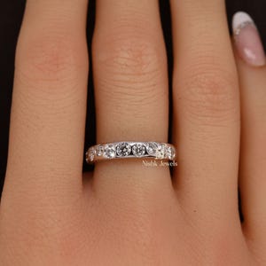 Flush Set Half Eternity Band, Round Moissanite Diamond Wedding Band, Engagement Proposal Band, Stacking Band Ring For Her, Anniversary Gift