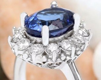 10*8MM Blue Oval With Round Cut CZ Diamond Ring, Wedding Anniversary Gift For Wife, Engagement Proposal Ring, Birthday Gift, Daily Wear Ring