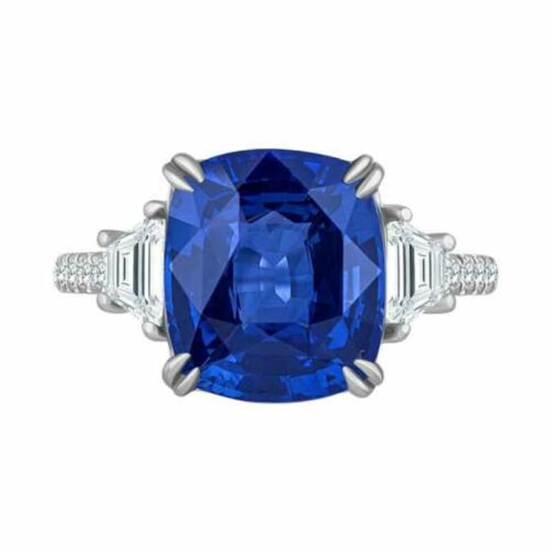 Blue Cushion Cut Diamond Ring Prong Set Diamond Ring Solitaire Accents Diamond Ring Promise Ring Birthday Gift Ring Occasion Ring