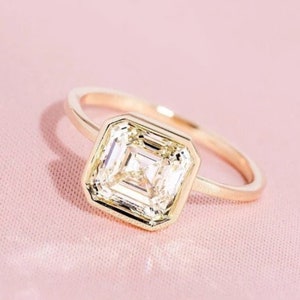 9MM Asscher Cut Moissanite Diamond Ring, Bezel Set Solitaire Ring, Classic Wedding & Engagement Ring, Promise Ring, Gift For Girlfriend