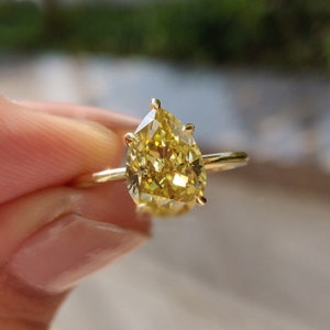 3 Carat Yellow Sapphire Teardrop Ring, Pear Cut CZ Stone Solitaire Ring, Proposal Promise Ring for Womens, Anniversary Gift for Wife