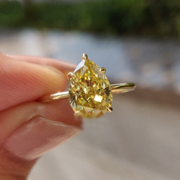 12*8MM Yellow Sapphire Teardrop Ring, Pear Cut CZ Diamond Solitaire Ring, Women Gemstone Single Stone Ring, Proposal Ring, Engagement Ring