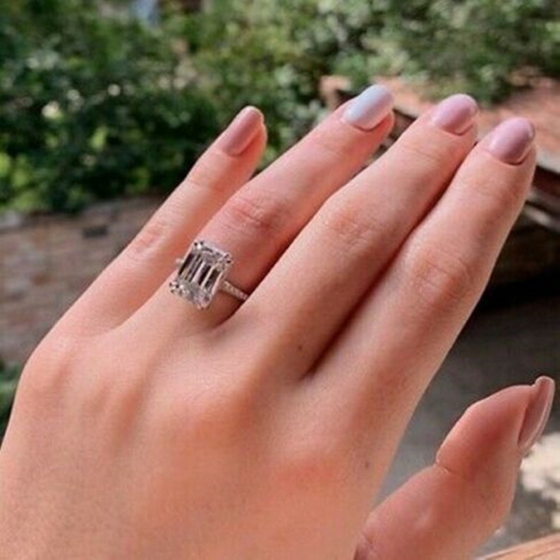 Hidden Halo Emerald Cut Diamond Ring Solitaire Accents Diamond Ring Valentine Diamond Ring For Women Wedding Engagement Diamond Ring