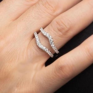 Round Cut Moissanite Diamond Enhancer Guard Wedding Band, 925 Silver Matching Band Ring, Open gap Jacket Band Ring For Her